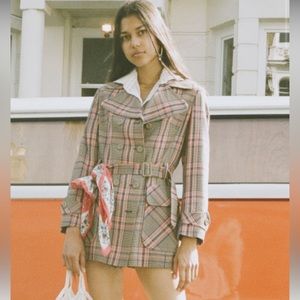 women’s gray blue orange rokh checked coat  M L82-7